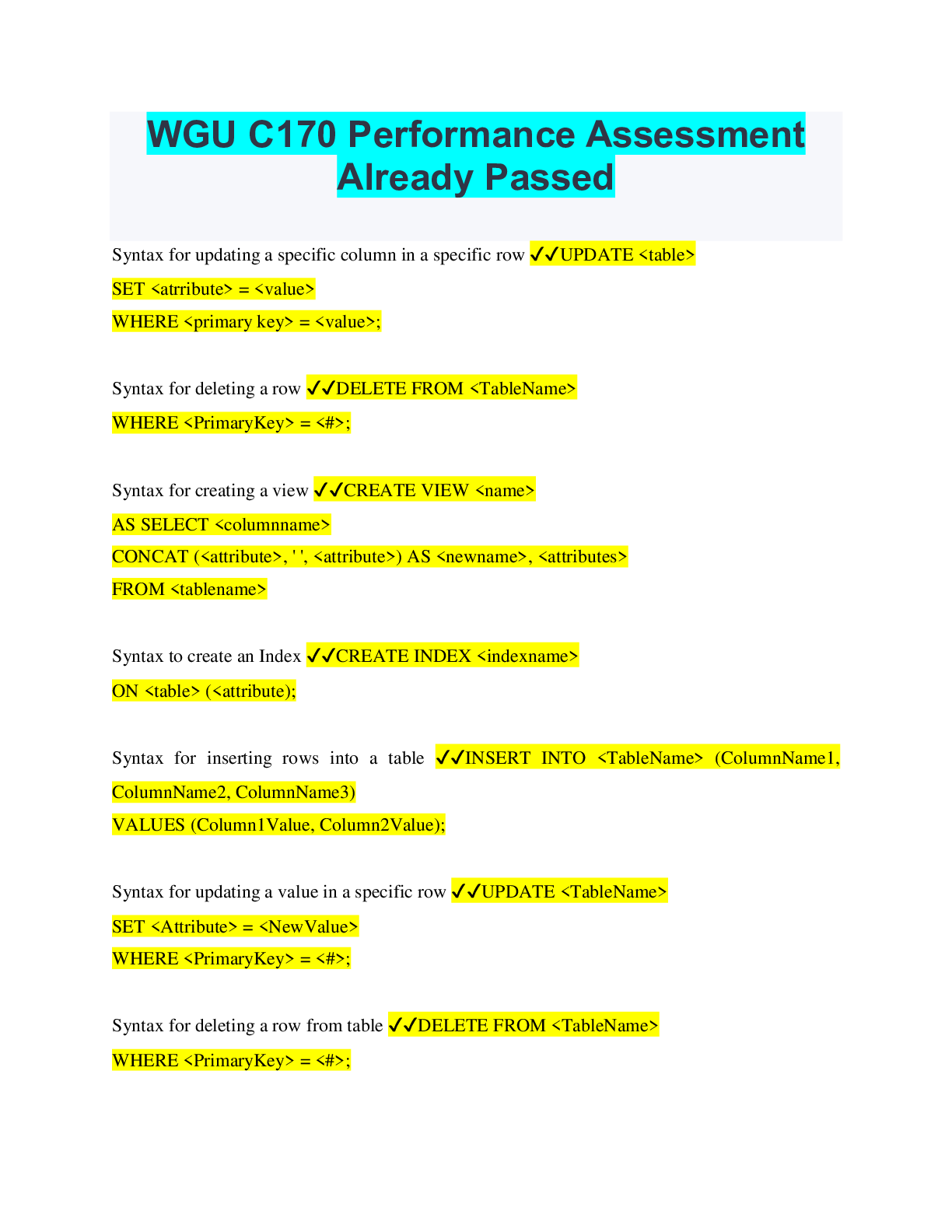 Preview of WGU C170 Performance Assessment Already Passed